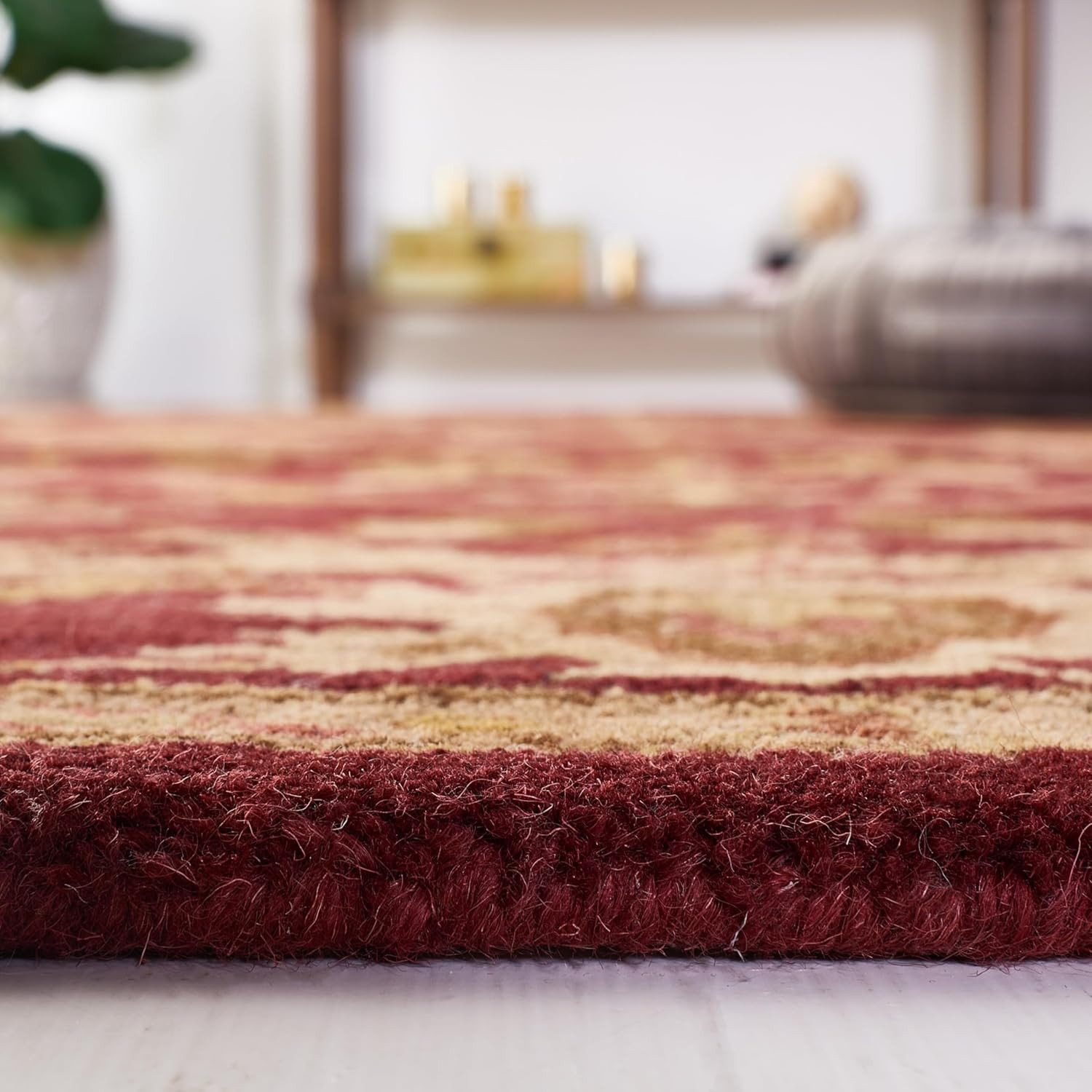 Handmade 3′ x 5′ Premium Wool Oriental Rug in Wine/Gold – Antiquity Collection