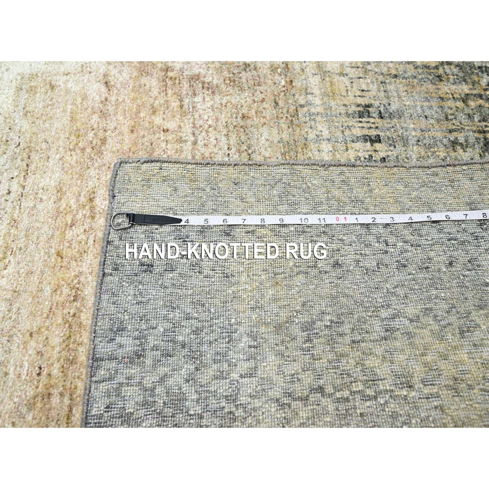 9′ x 12’5″ Tan Brown with Gray THE EYE 100% Pure Silk Hand Knotted Rug R75495