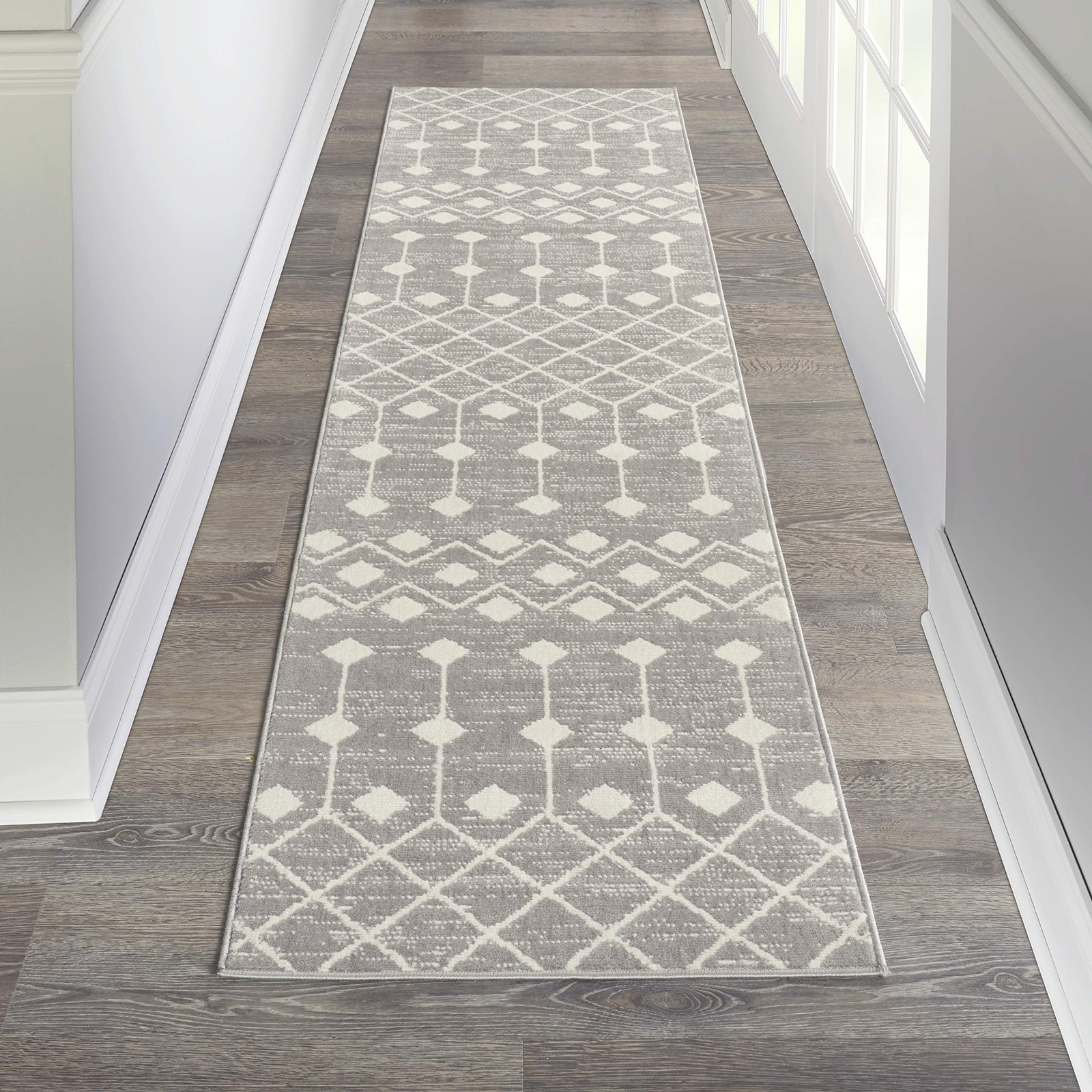 Home Grafix Grey 2’3″ X 10′ Area Rug Easy Clean Non Shedding Bed Room Living Roo