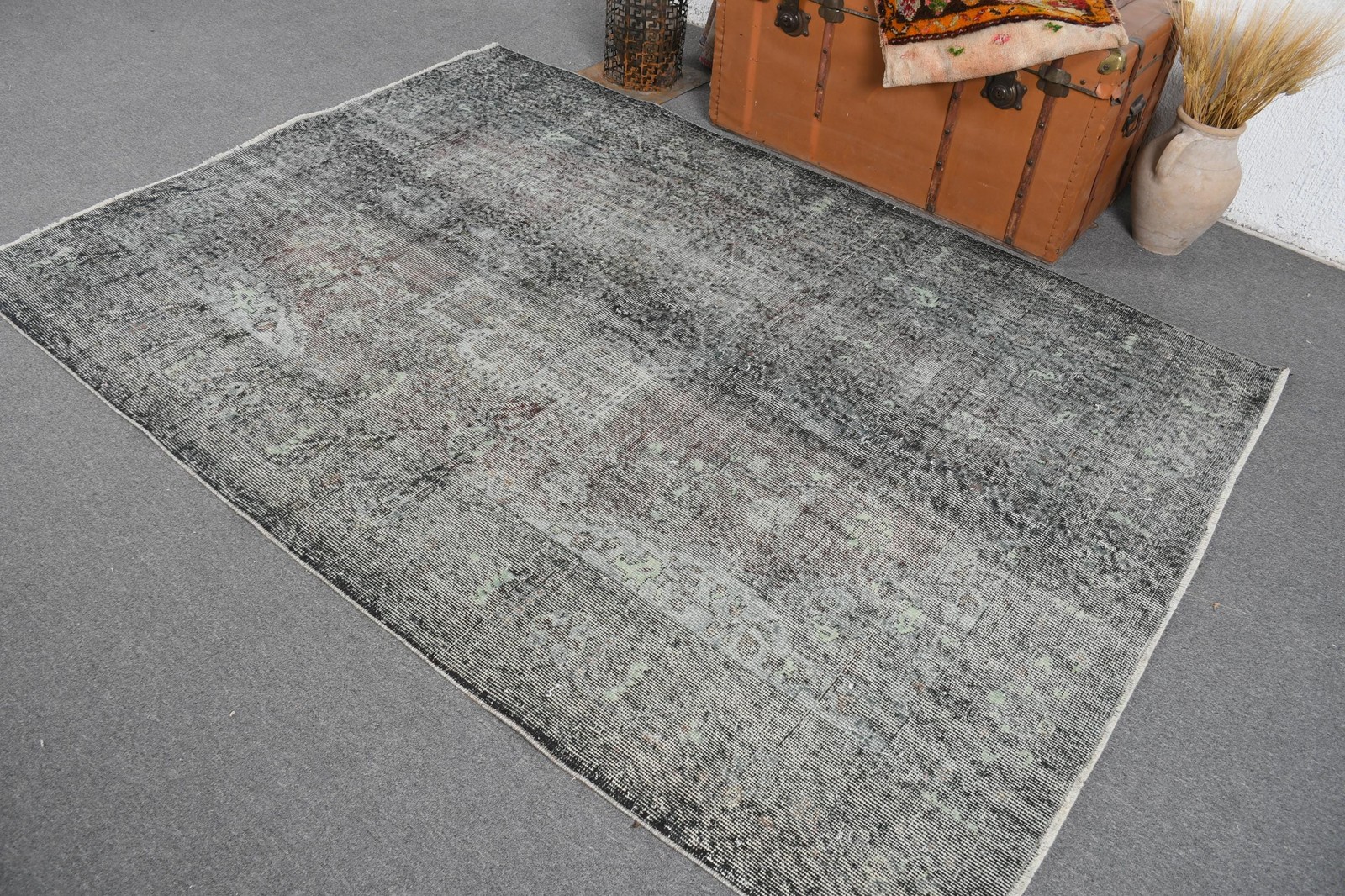 5,3×7,5 ft Area Turkish Vintage Rug, Gray Patchwork Wool Rug