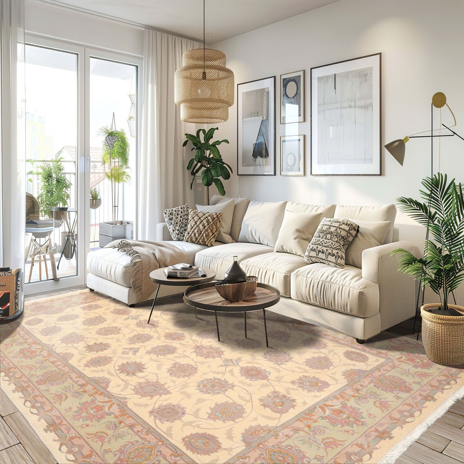 8’3” x 11’6” Hand Knotted 100% Wool Ispahan 250 KPSI Muted Area Rug Ivory