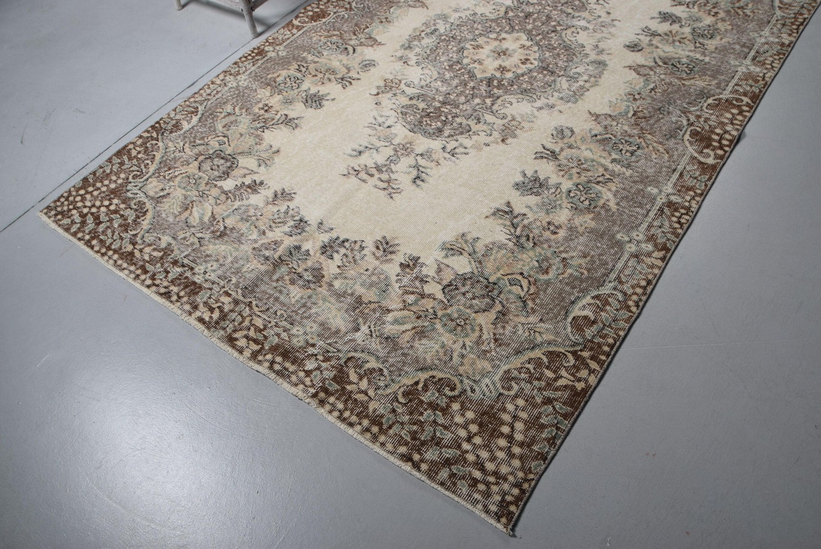 5,4×7,5 ft Vintage Rug, Turkish Large Rug, Beige Brown Plants & trees Rug