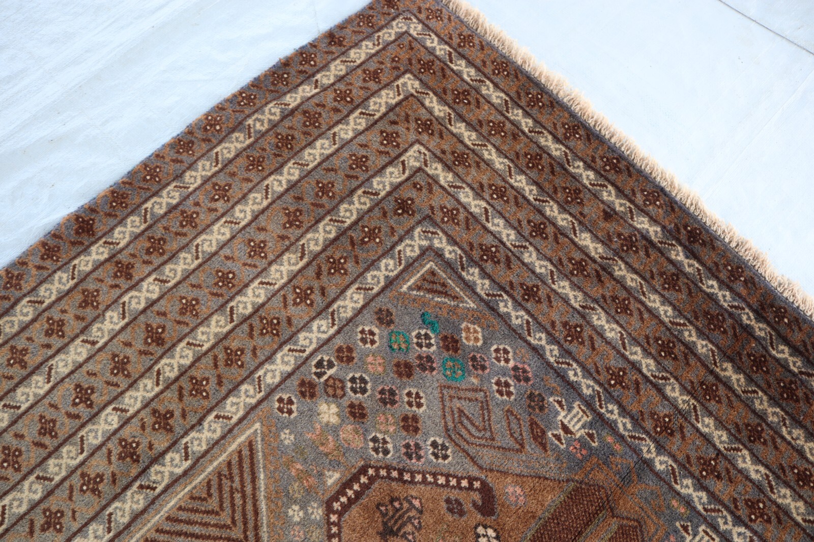3’6×6’3 ft Antique Turkmen Tribal Geometric Terracotta Rug, Vintage Faded Rug