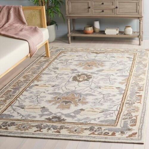 Arts & Crafts William Morris Style Hand-Hooked Wool Gray Area Rug *FREE SHIPPING