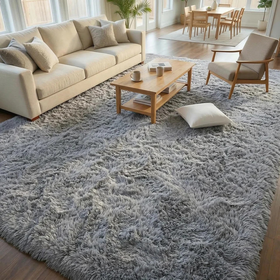 Fluffy Rugs for Living Room: Grey Soft Shag Rug 7′ x 10′ (Rectangular),