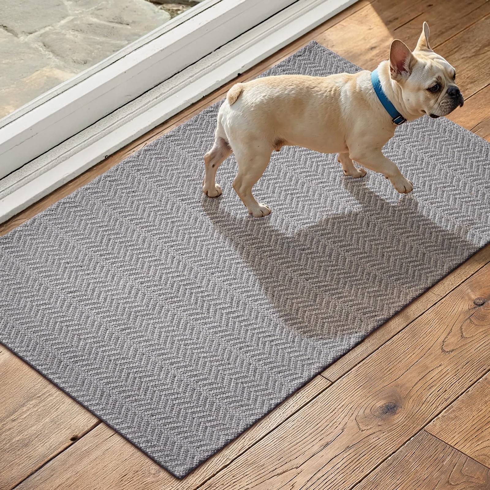 17″x29.5″ Faux Linen Entryway Rug, Washable Woven Textured Indoor Doormat wit…