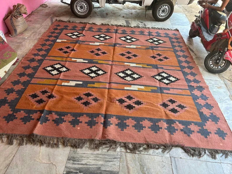 Wool Jute Vintage Kilim Rug moroccan navajo rug tribal southwestern kilim rug