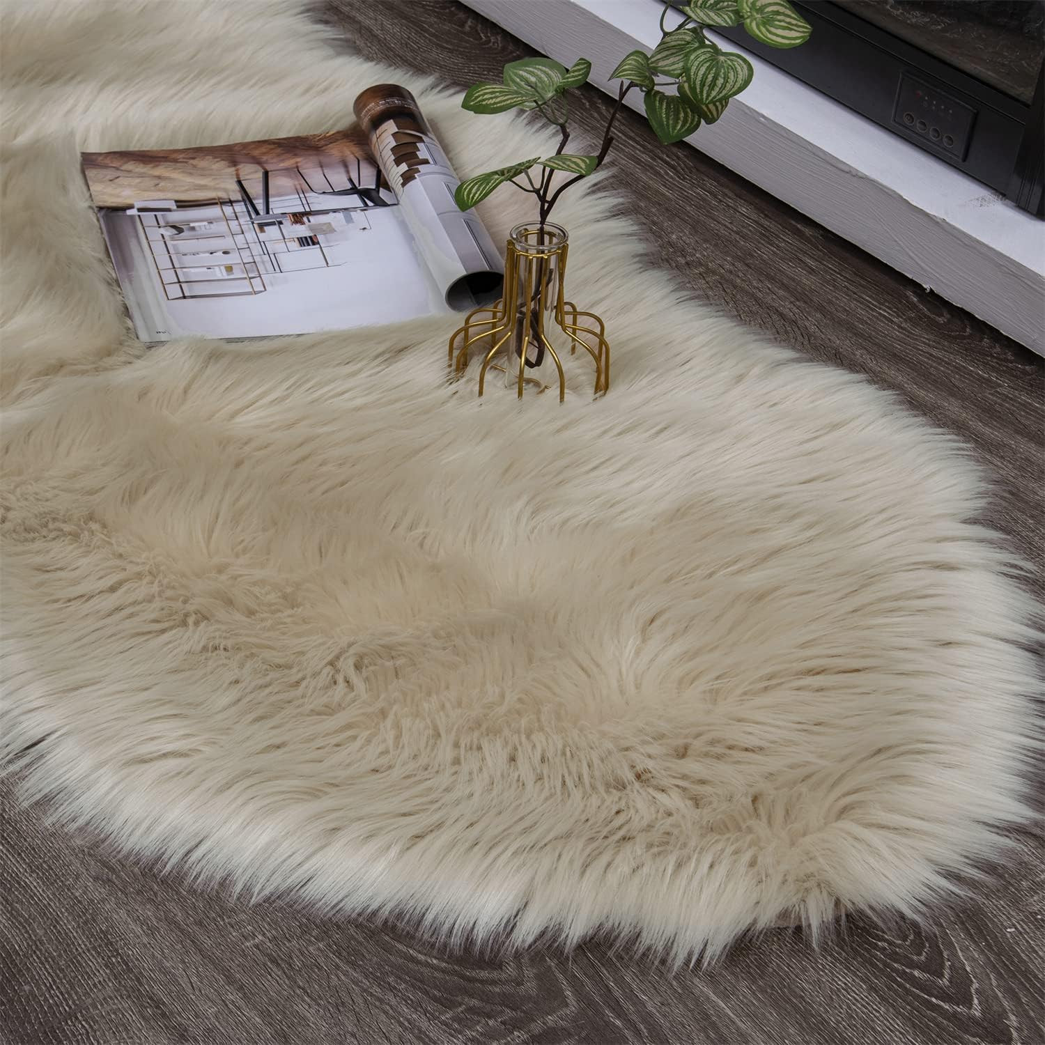 Beige Ultra Soft Faux Fur Shaggy Area Rug for Bedroom & Living Room (2×4 Ft)