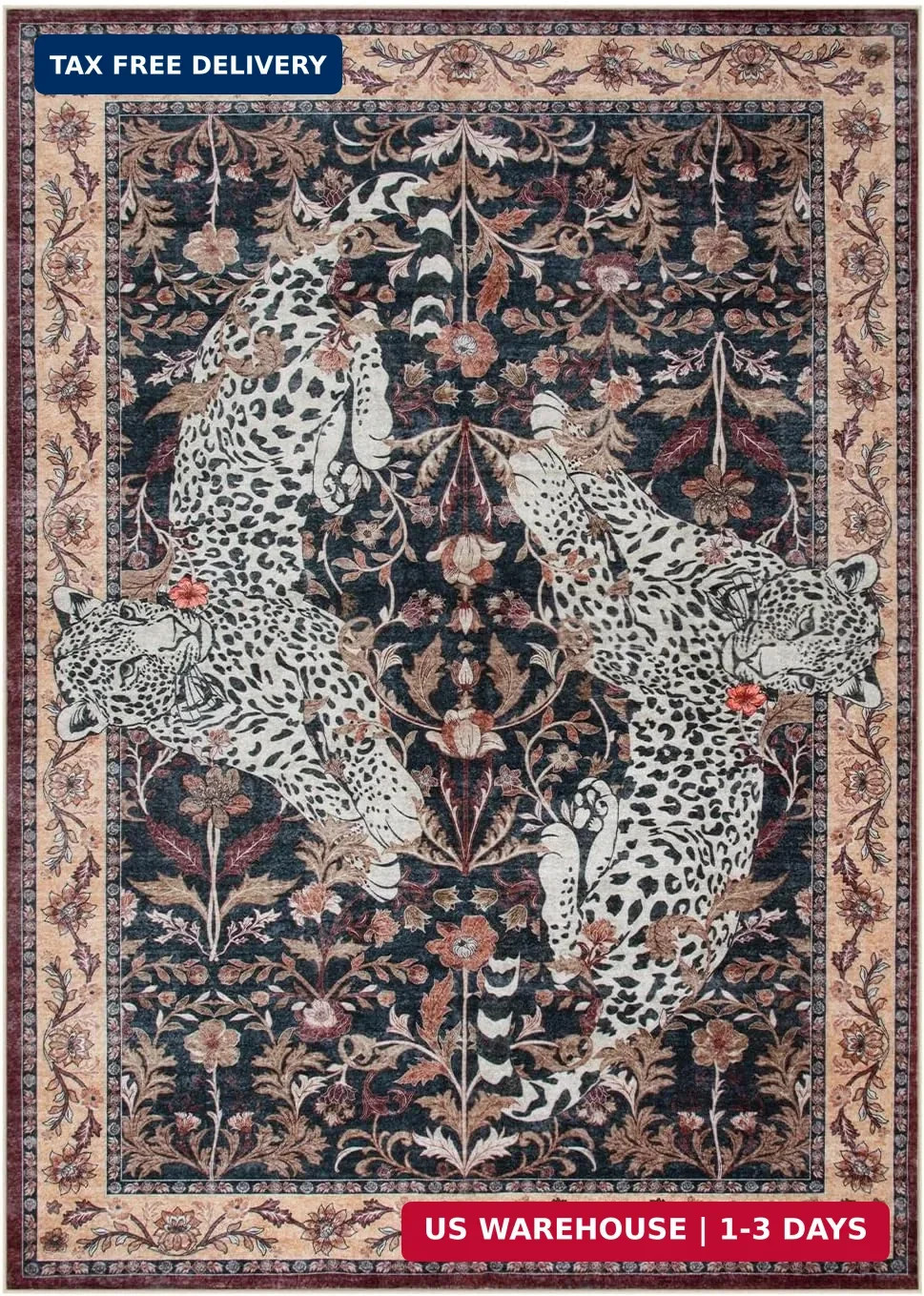 Moynesa Leopard Washable Area Rugs for Living Room, 5×7 Vintage Soft Rug for Bed