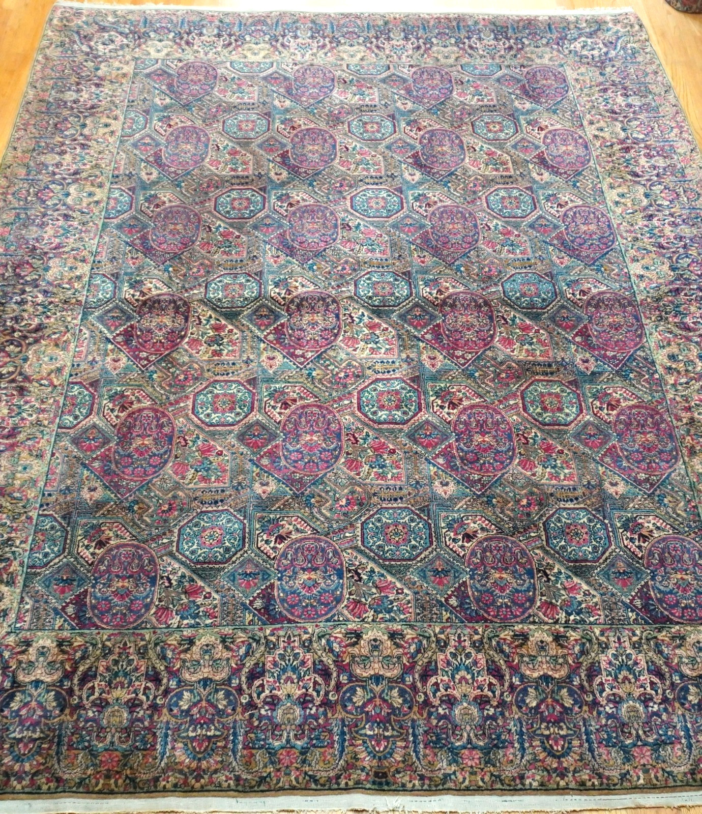 Antique Kirman 8’10” x 12′ Hand Knotted Wool Phenomenal Rare Oriental Rug
