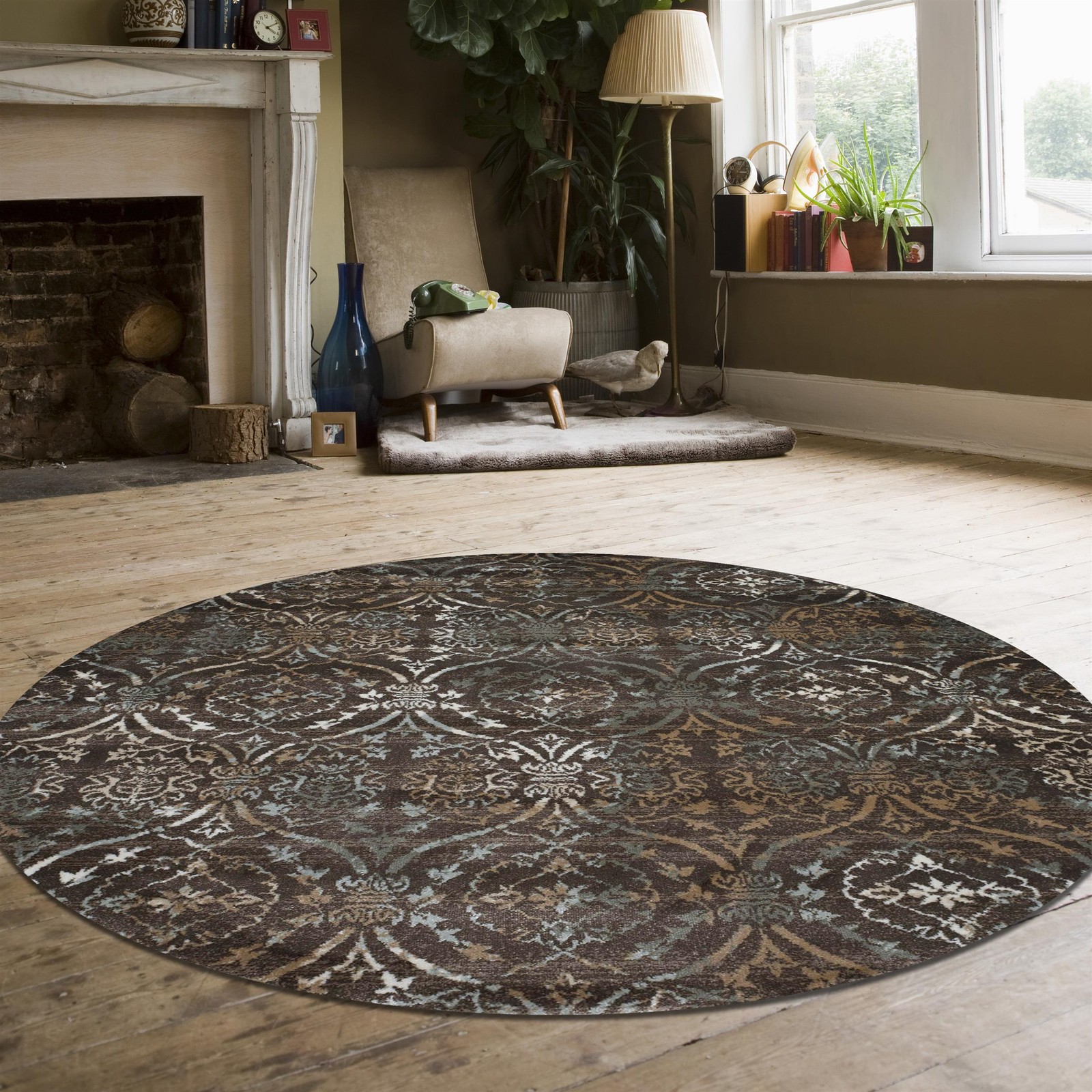Radici USA Pisa Transitional Damask Brown 5’3″ Round Polypropylene Area Rug