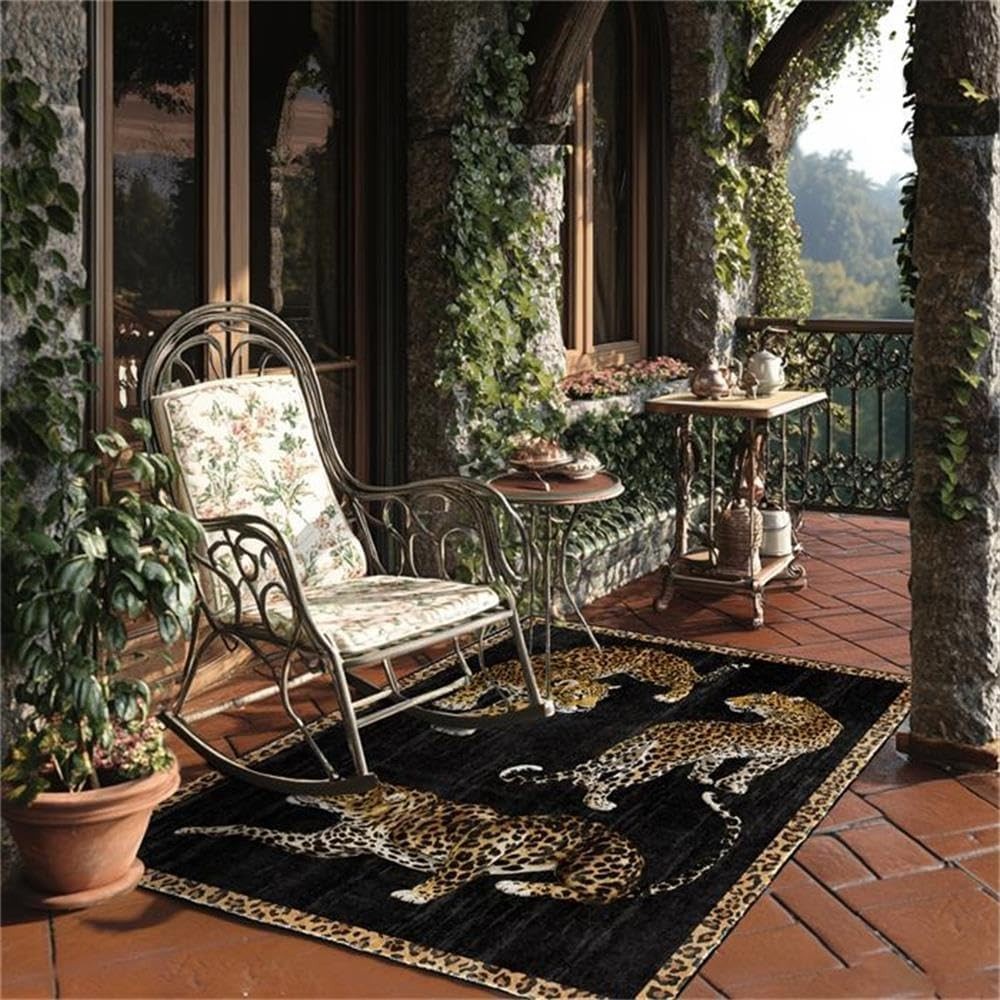 Black Cheetah Area Rug 2 by 3ft Small Leopard Rugs Washable Non-Slip Decorati