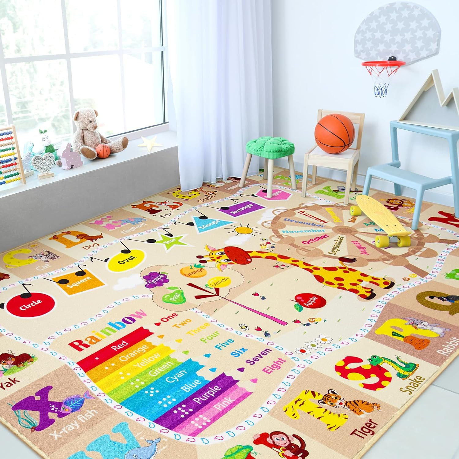 Chicrug Educational Kid Area Rug for Playroom, 4×6 Feet TPR Non Slip Kids Classr