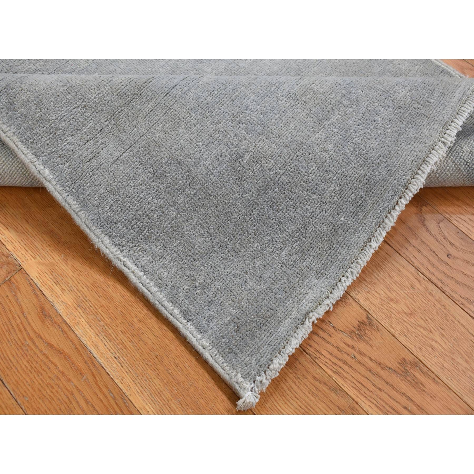 2’7″x9’10” Gray Hand Knotted Silver Wash Peshawar Pure Wool Runner Rug R87691
