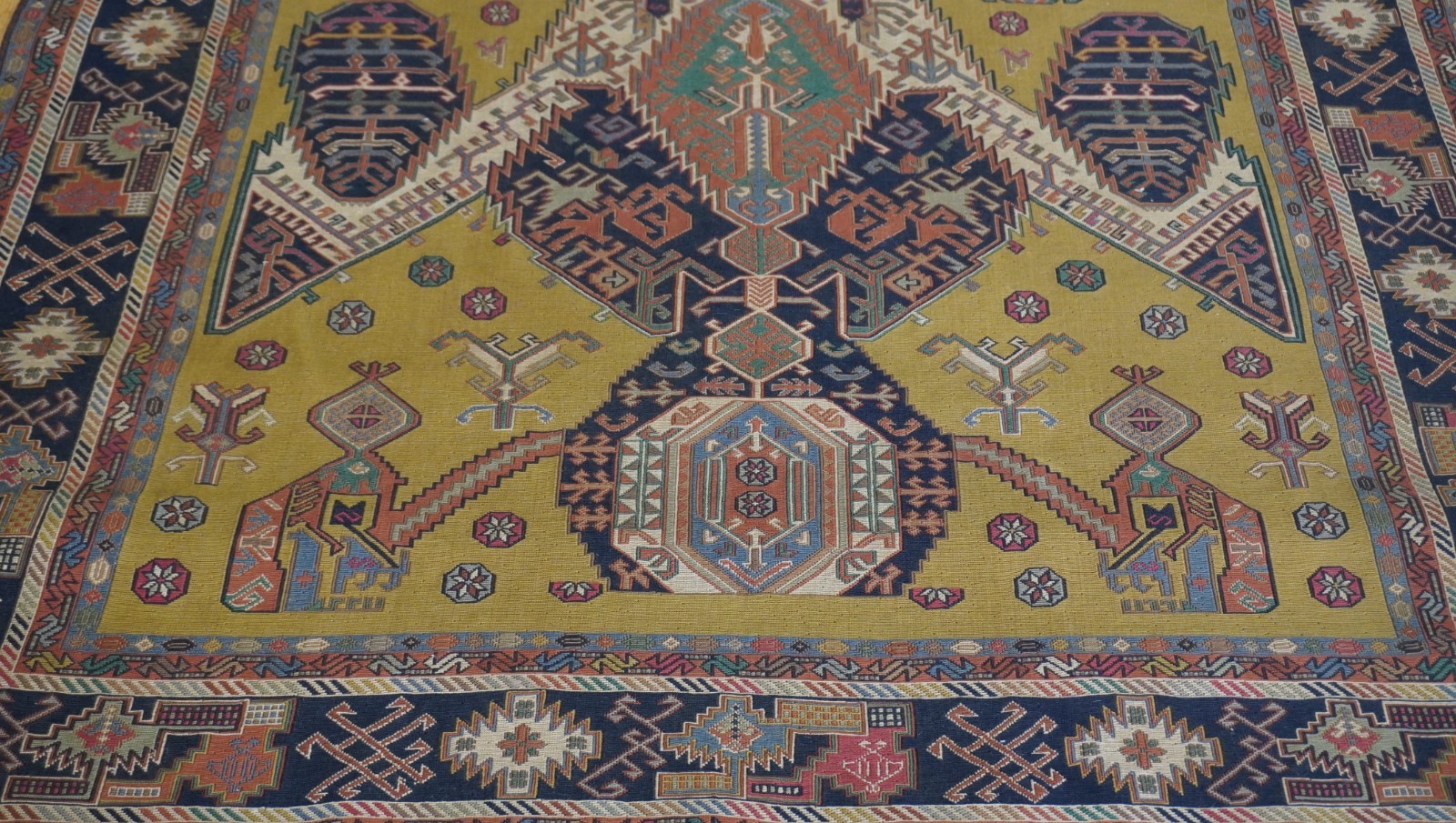 4’4″x7′ Handmade Sumac Kilim Flat Woven 100% Wool Veg. Dyes Dragon Design Rug