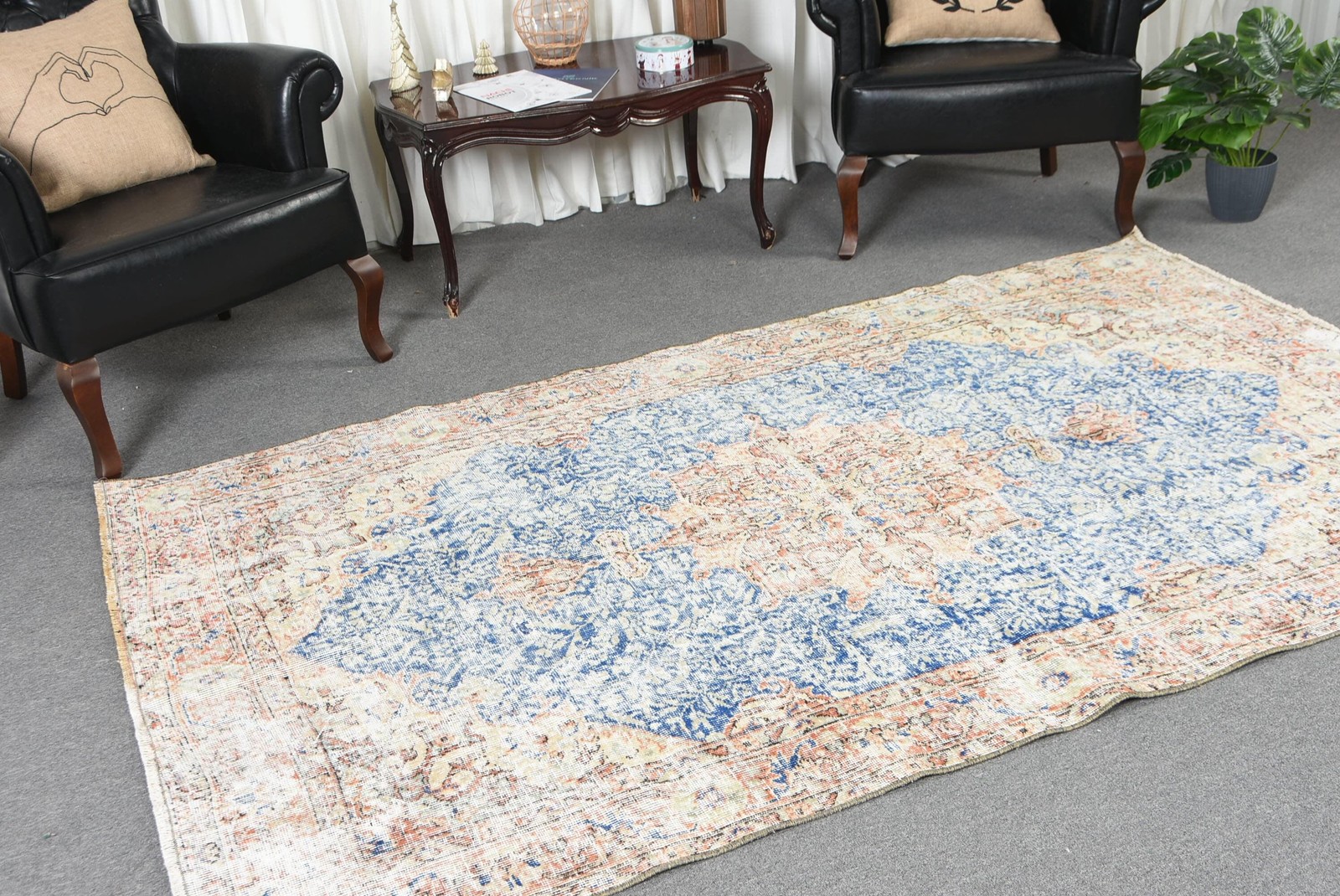 Vintage Turkish Rug 5×8,2 ft (151×249 cm), Blue Ikat Rug