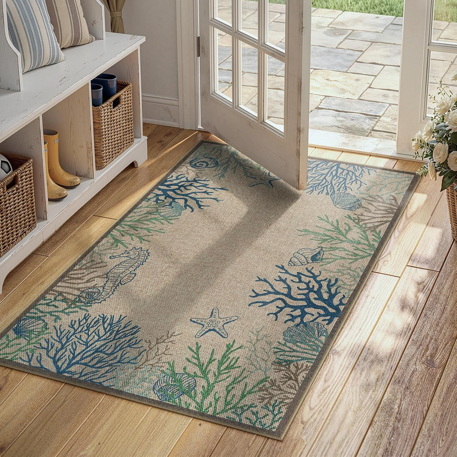 Easy Jute 28”X43” Front Porch Rug, Outdoor Non Slip Washable Kitchen Rug Moder