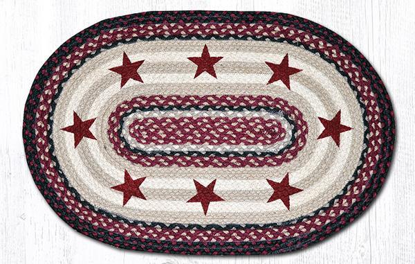 Braided Jute Stenciled Print Oval Area Rug. Earth Rugs. BURGUNDY STARS