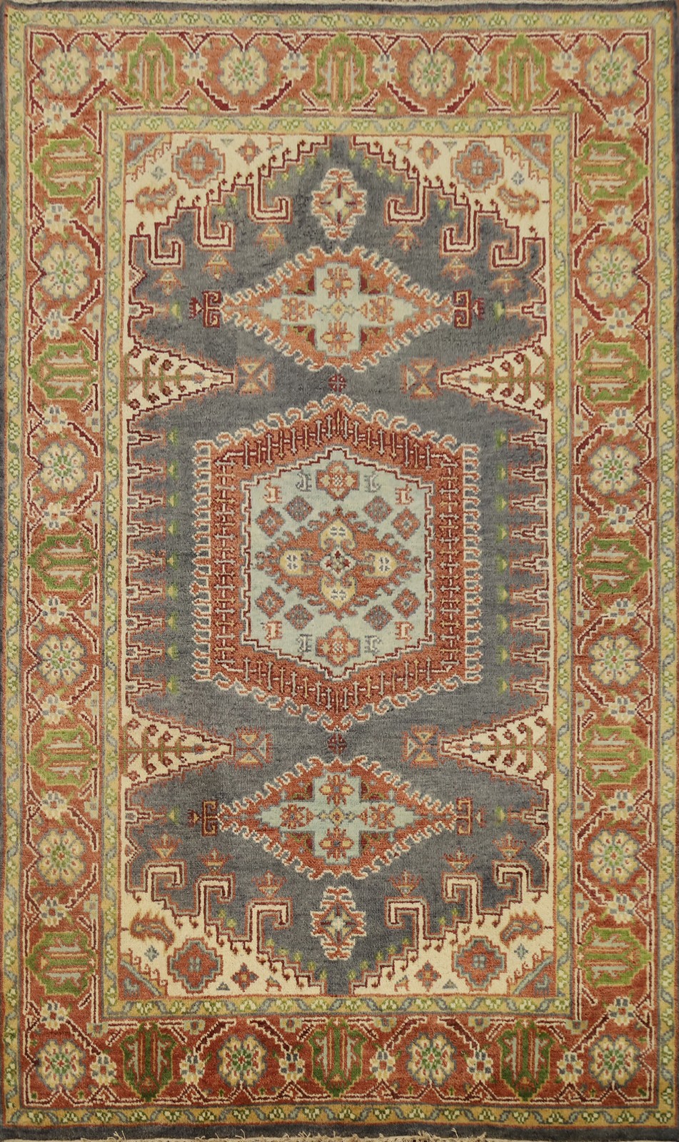 Traditional Handmade Area Rug 6×9 Ft Geometric Gray Wool Carpet Oriental Rug