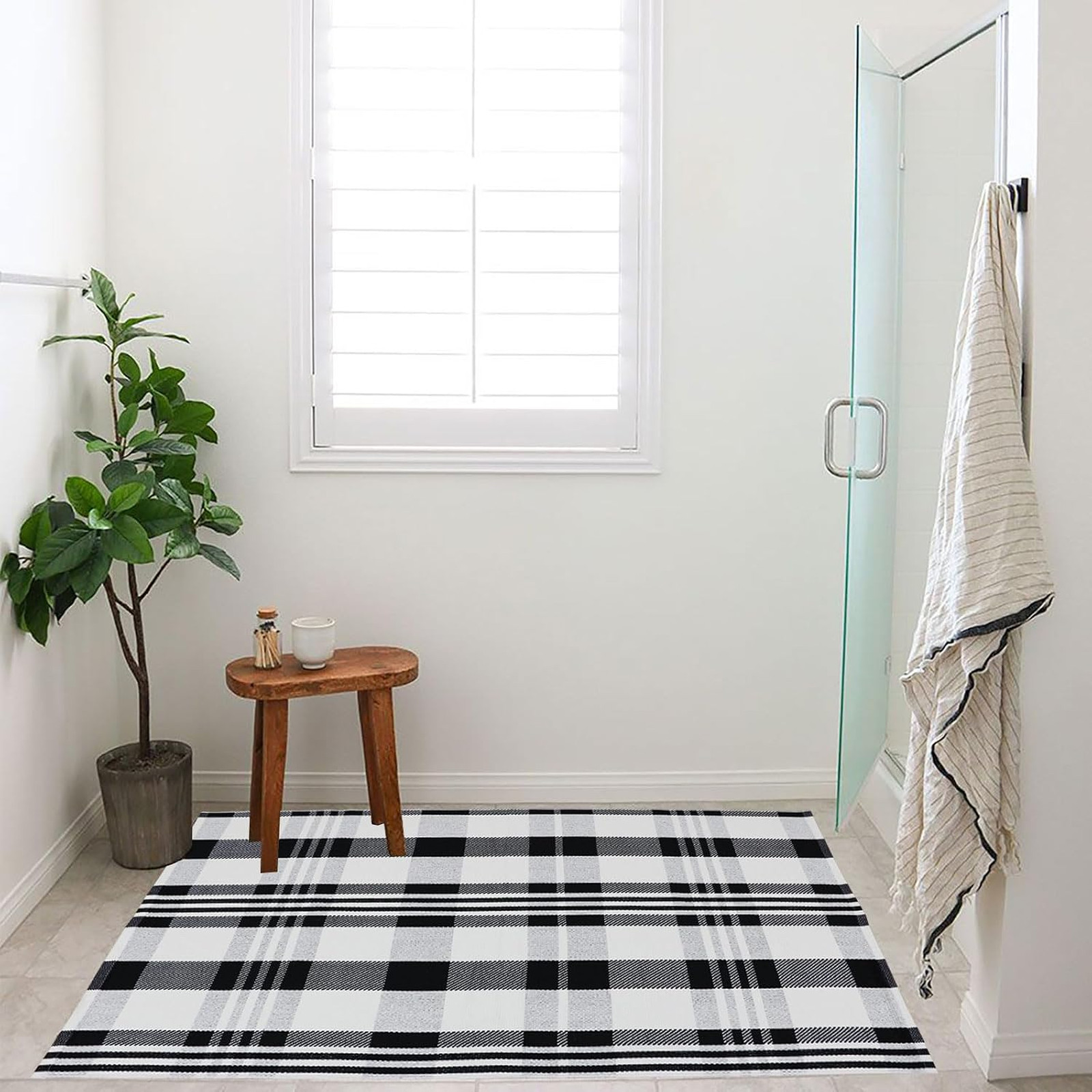 Fall Plaid Rug 2’4 x 3’7 Cotton Check Indoor Outdoor Farmhouse Entryway Rug