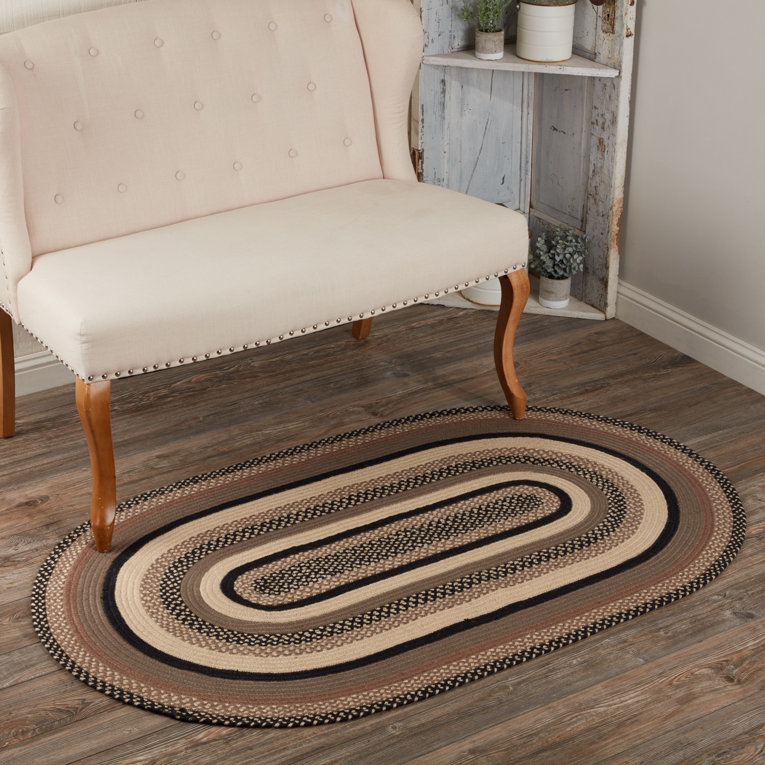 VHC Brands Accent Rug Sawyer Mill Charcoal Jute 36×60 Farmhouse Oval No Slip Pad