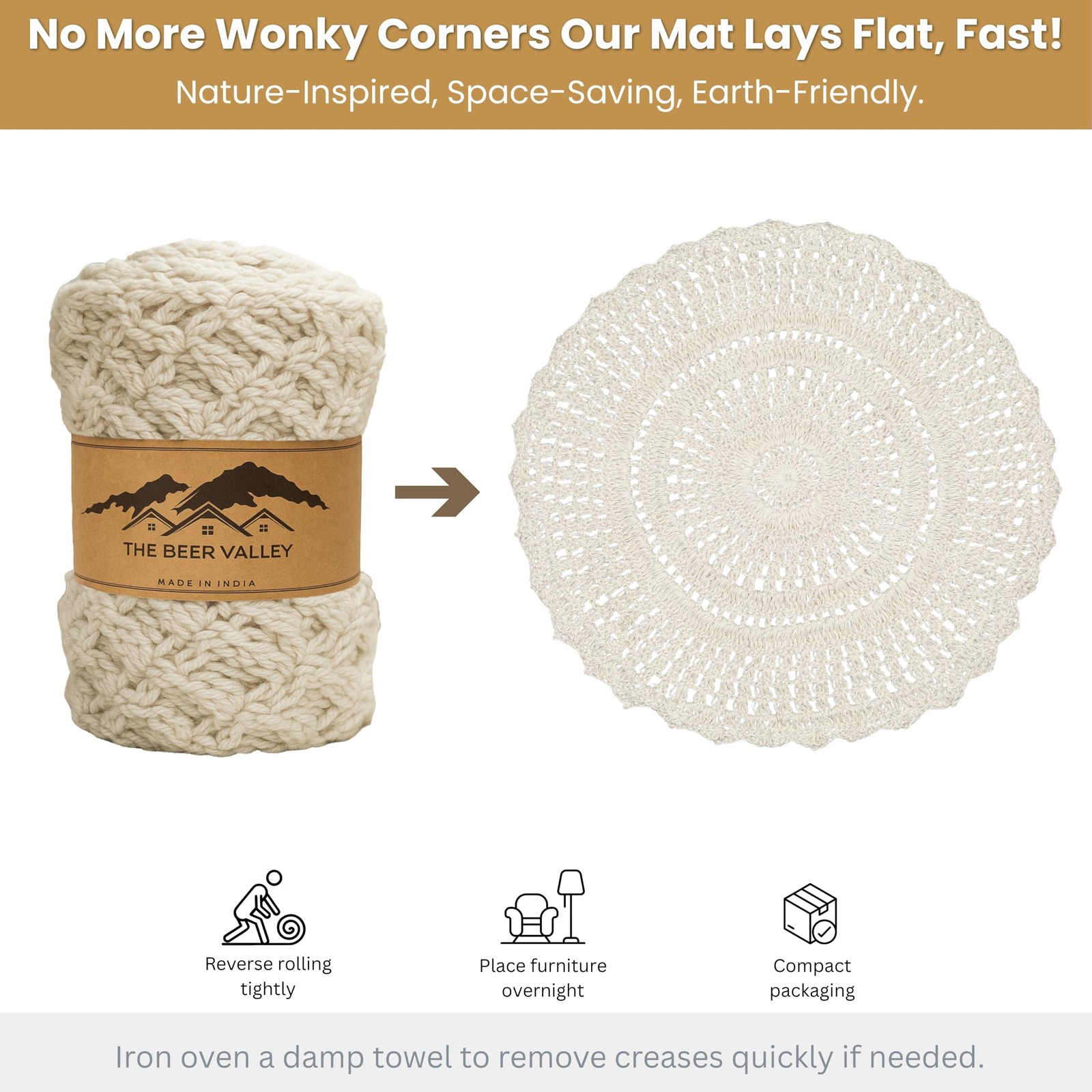 Hand Knitted Boho Rug 3 Feet Round – Off White Scalloped Crochet Accent Rug, …