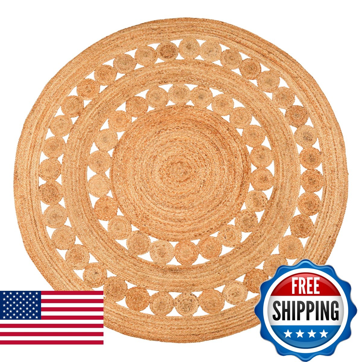 Riangi Hand Woven Jute Area Rug – 7 – Reversible Farmhouse Rugs For
