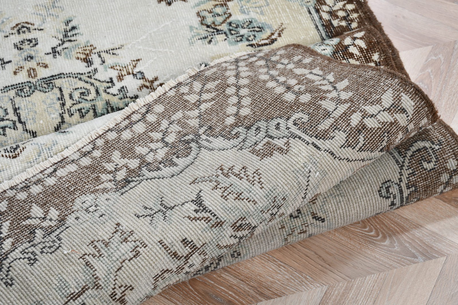 3,9×6,7 ft Rug, Turkish Vintage Rug, Brown White Ombré Rug