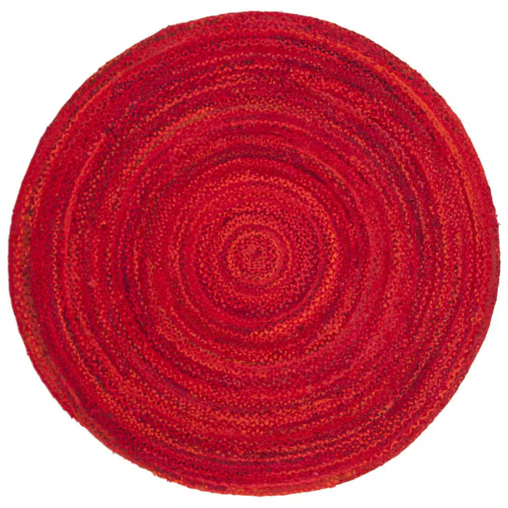 Red Cotton 6 Ft. X 6 Ft. Solid Color Indoor round Area Rug