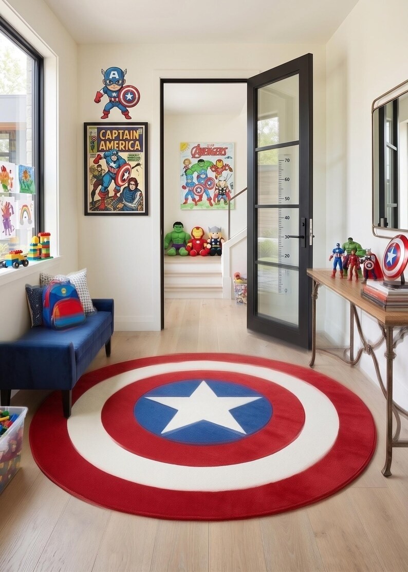Captain America Shield Round Rug, Superhero Nursery Decor