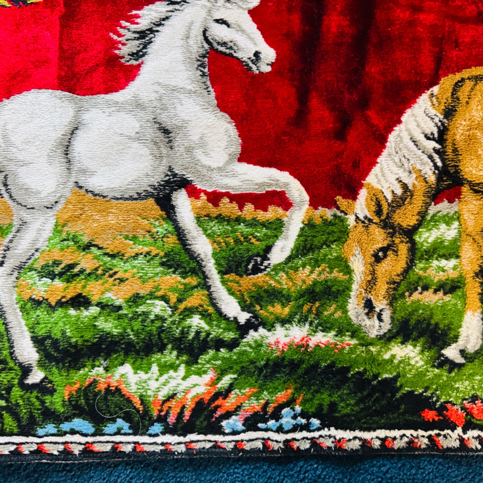 Brown Horse & White Unicorn Tapestry Wall Rug P&C Italy