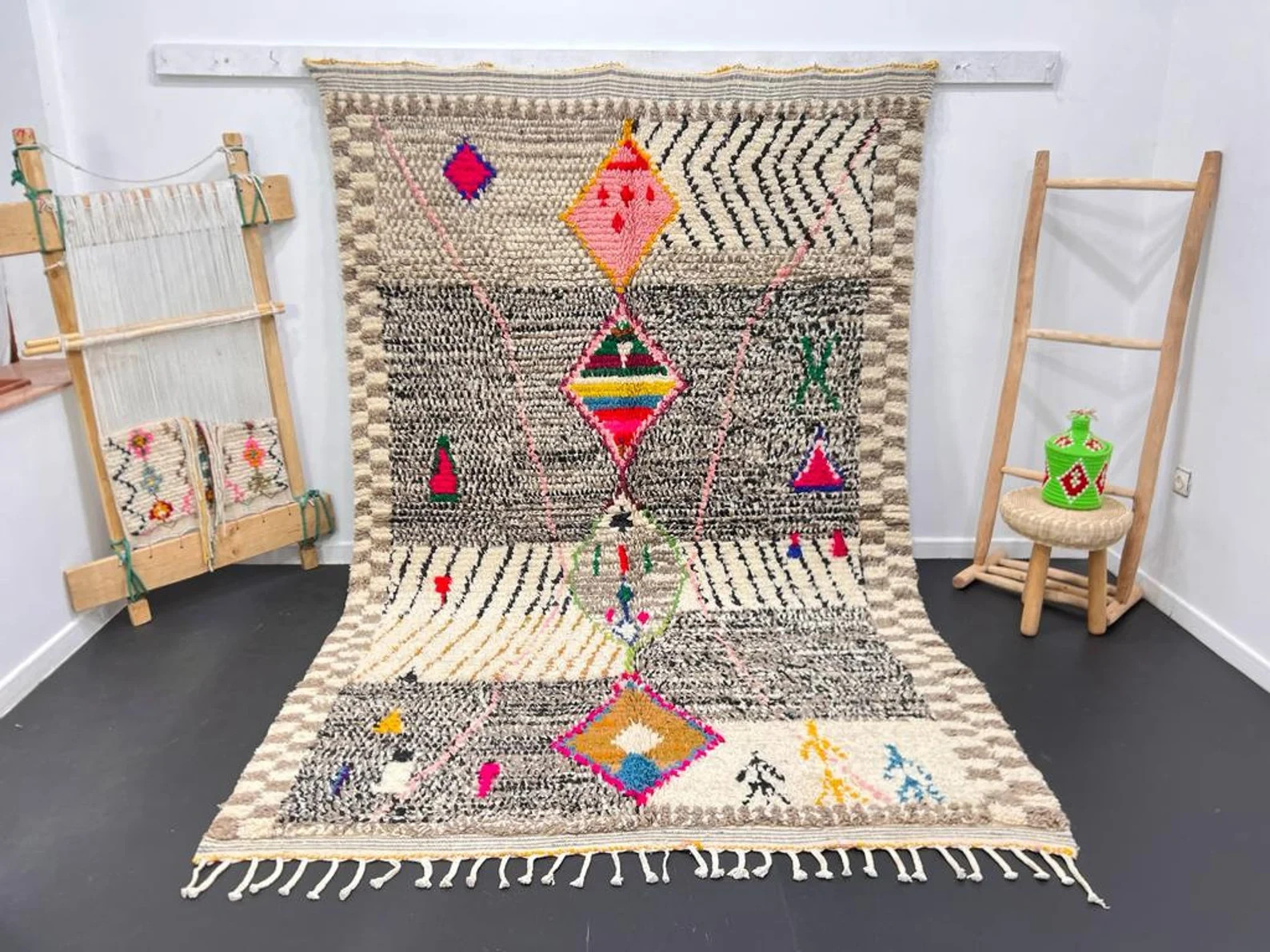 Handmade Beni Mrirt Rug – Moroccan Wool Berber Carpet, Tribal Boho Style