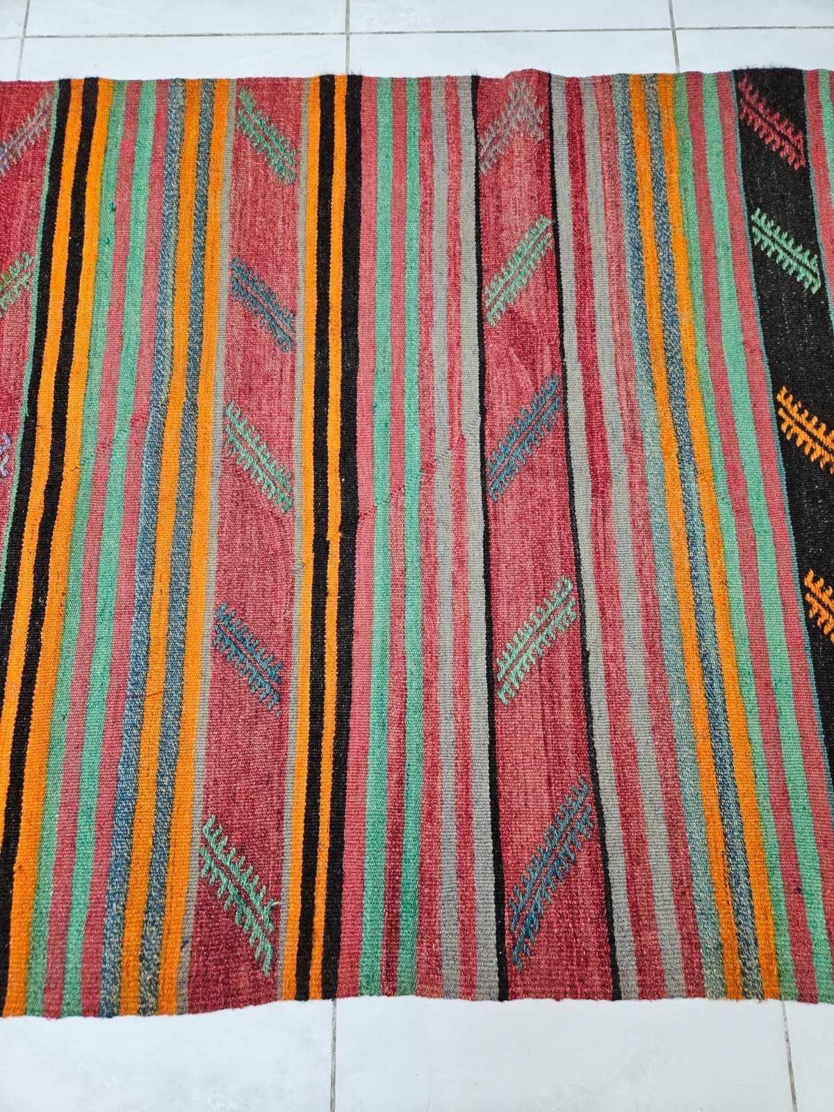 Red Turkish Kilim Rug for Living Room, 3.7 x 7.1 ft Handknitted Woolen Kilim Rug