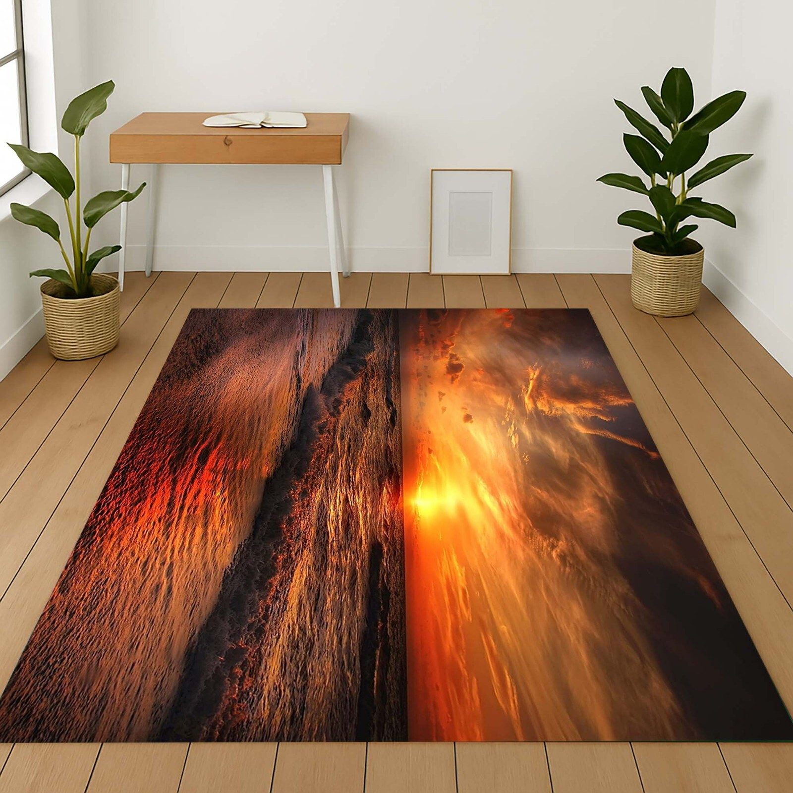 Sunset Beach Rug, Ocean Sunset Mat, Seaside Floor Rug, Coastal Area Rug, Nature