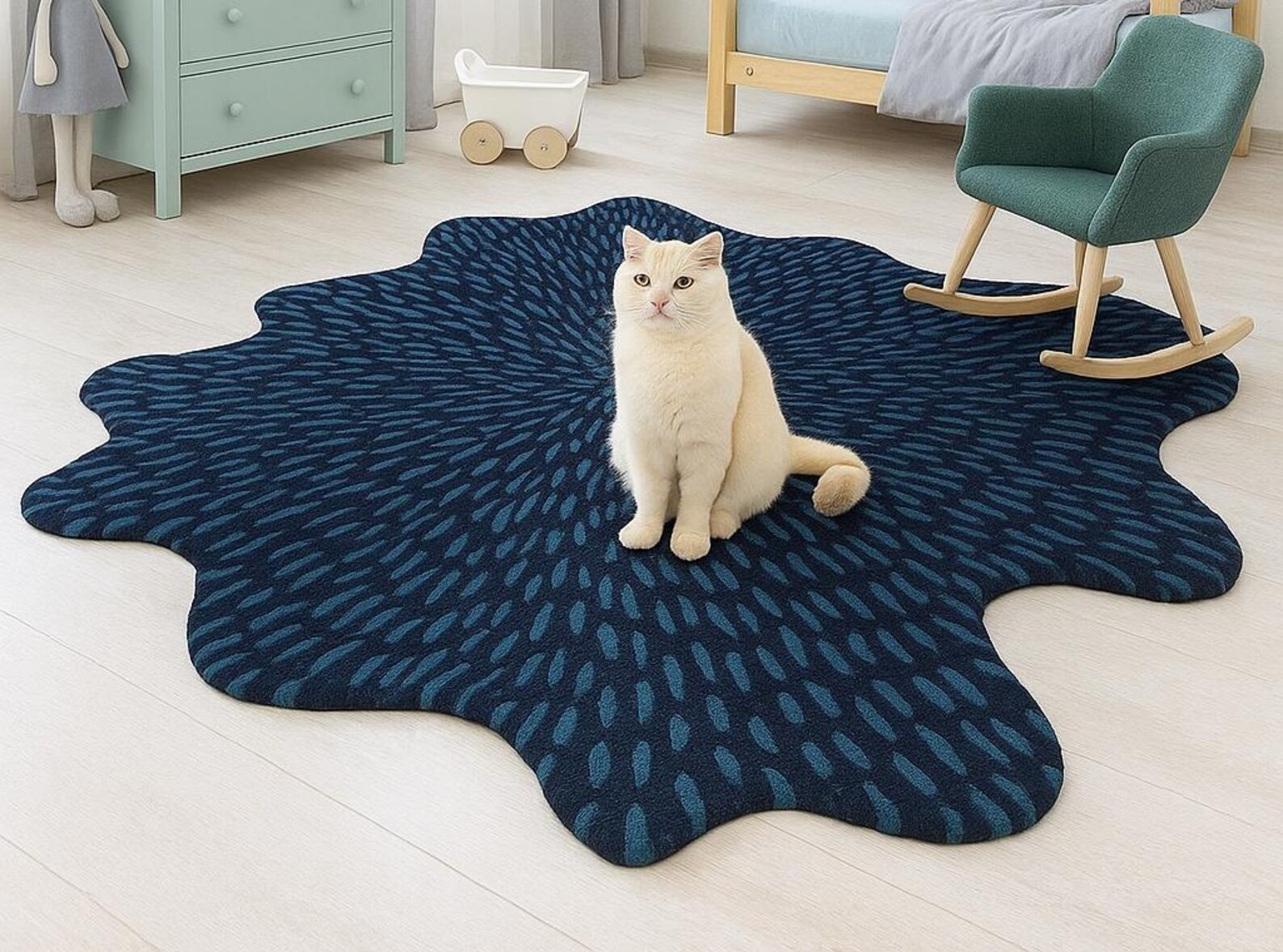 Rug | Amoeba blue dot rug | Wool rug | Hand Tufted Rug | area rug | Designer Rug