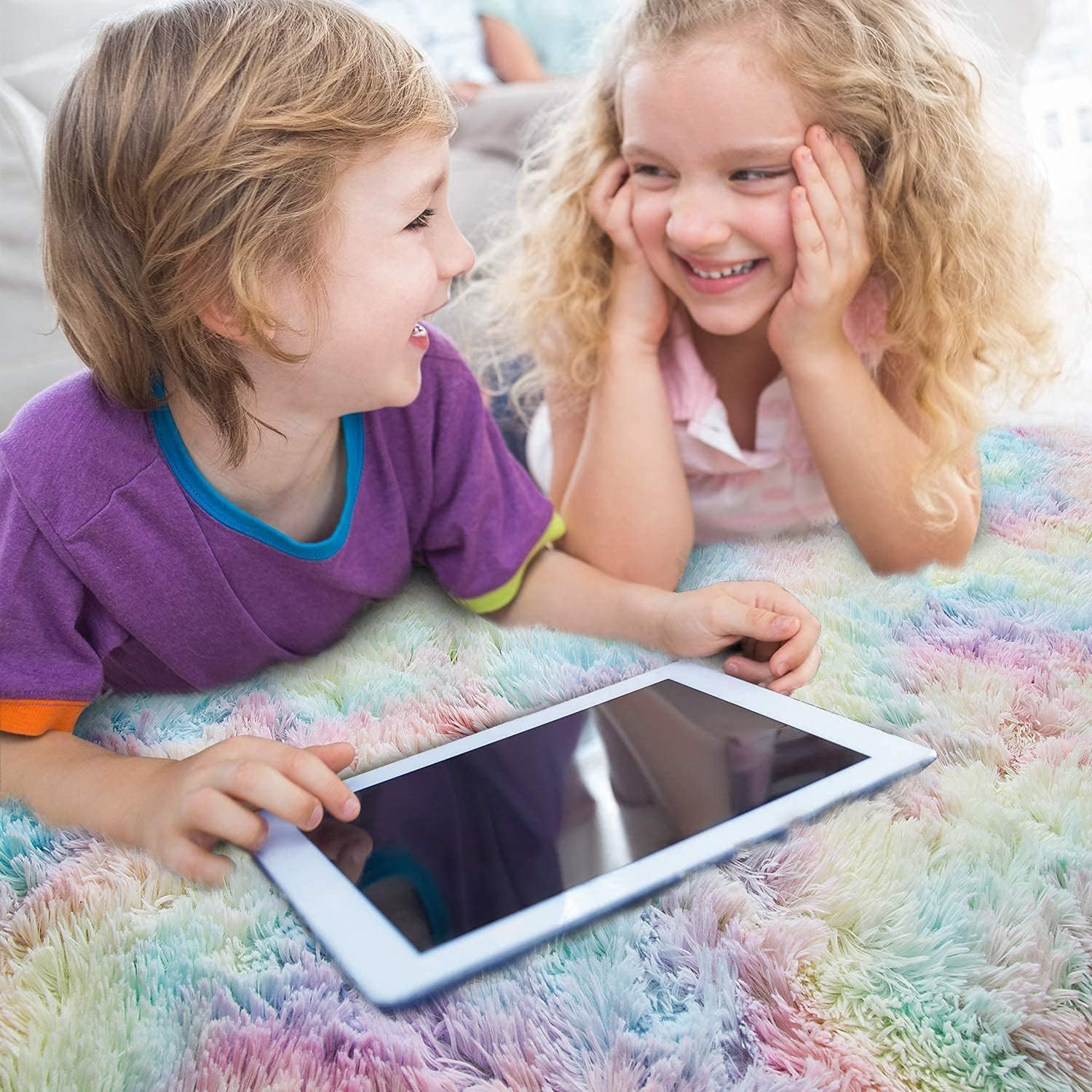 Soft Rainbow Area Rug, Fluffy Pink Girls Bedroom Rug, 3X5 Feet | Plush Fluffy Ru