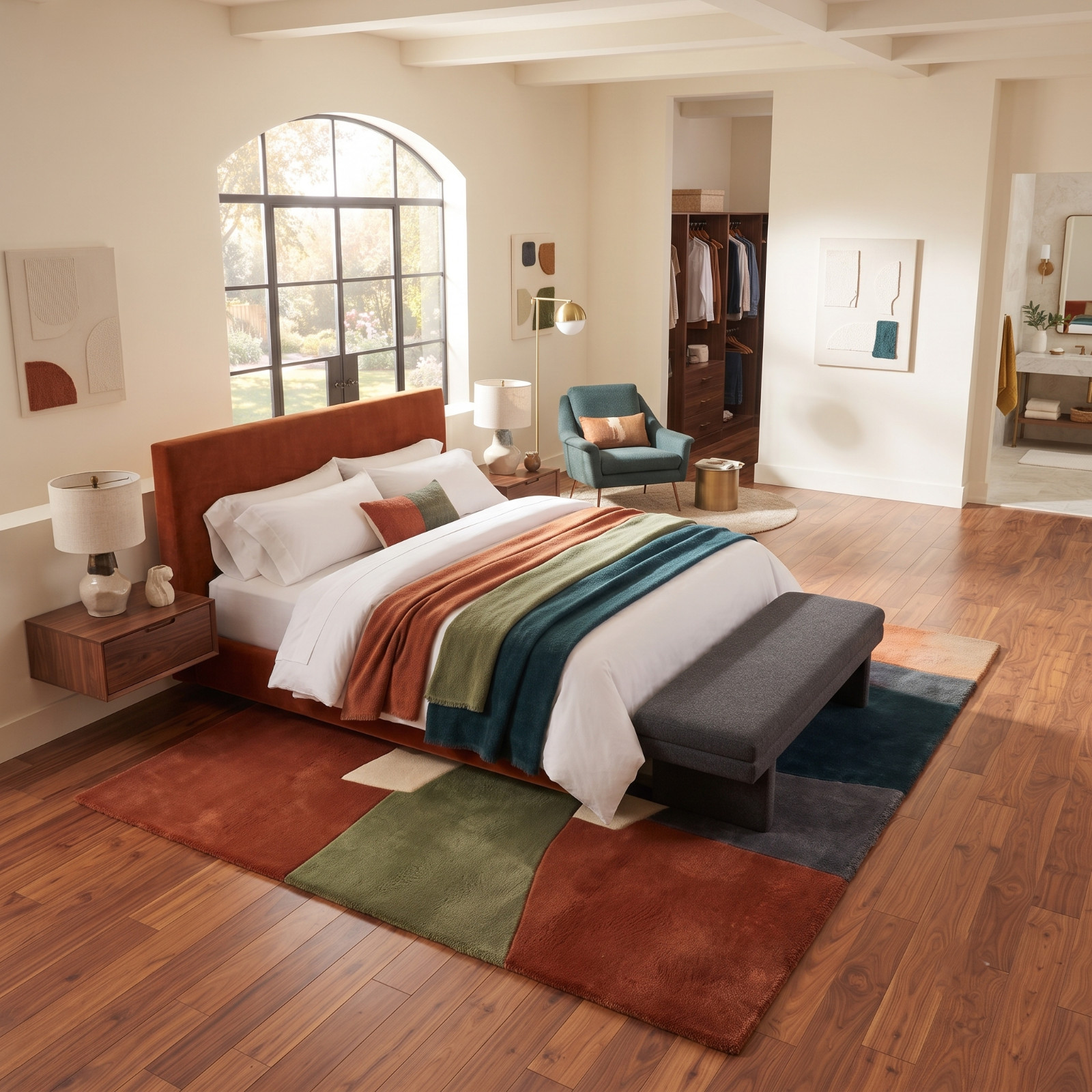 Modern Abstract Geometric Area Rug, Hand Tufted Wool Colorful Living Room Carpet