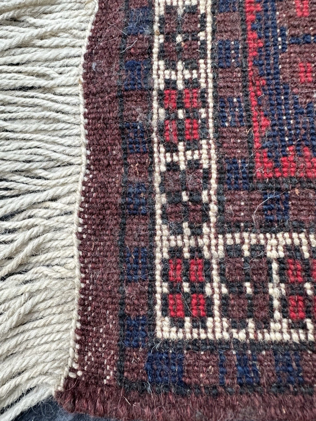 Vintage tribal rug 17 x 20” hand knotted Rectangle Navy Red Beige Brown