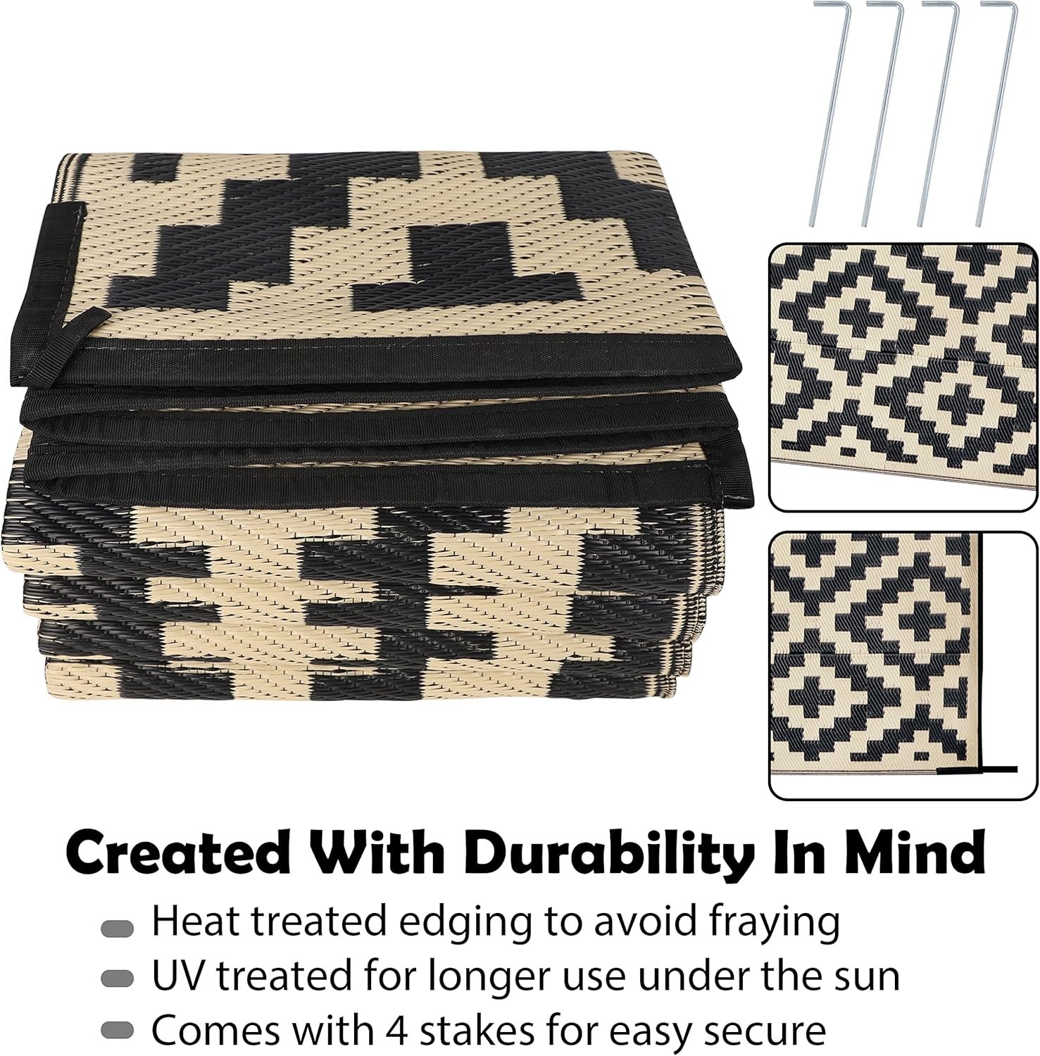 Reversible Outdoor Plastic Straw Rug – 6′ x 9′ Modern Area Rug for Patios