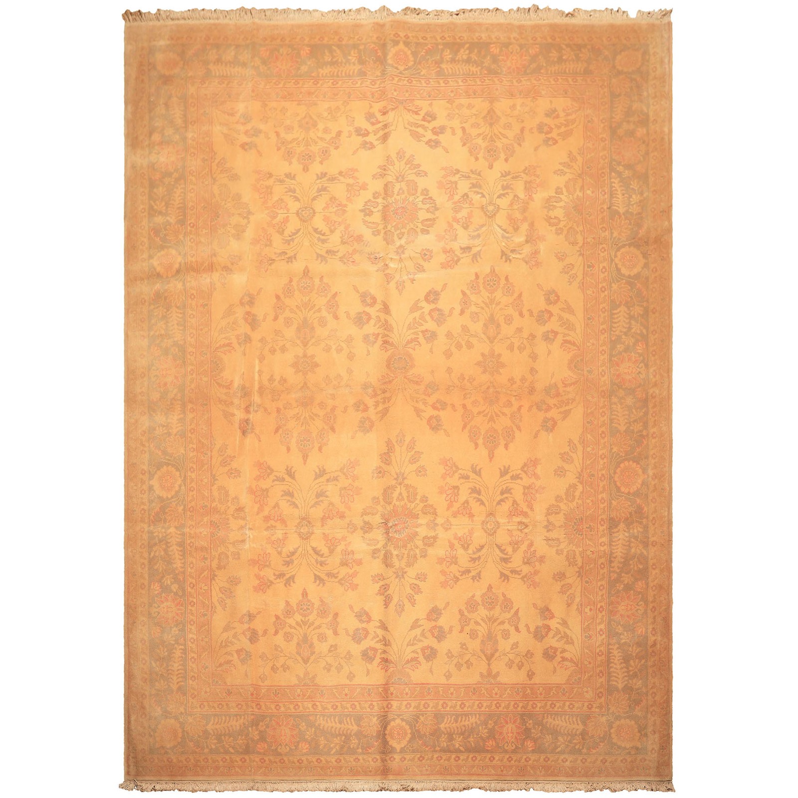 8’8”x12’6” Hand Knotted Wool Beige Oushak Tea Wash Antique Rare Egyptian Rug