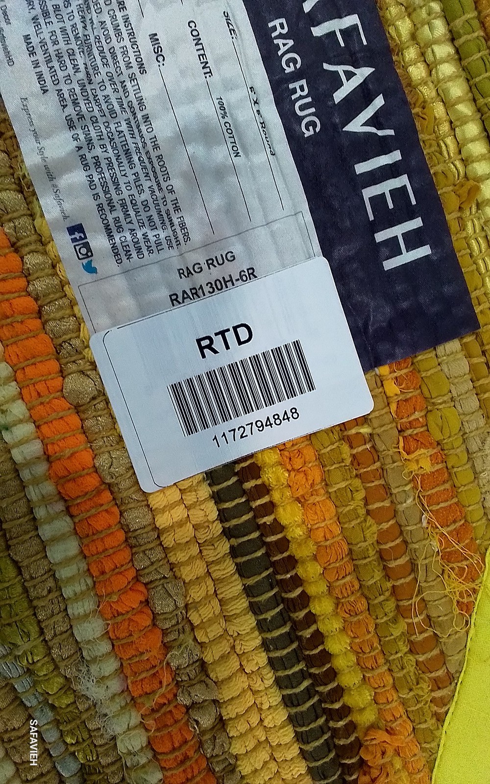 YELLOW / MULTI 6′-0″ x 6′-0″ Flaw in Rug, Reduced Price 1172794848 RAR130H-6R