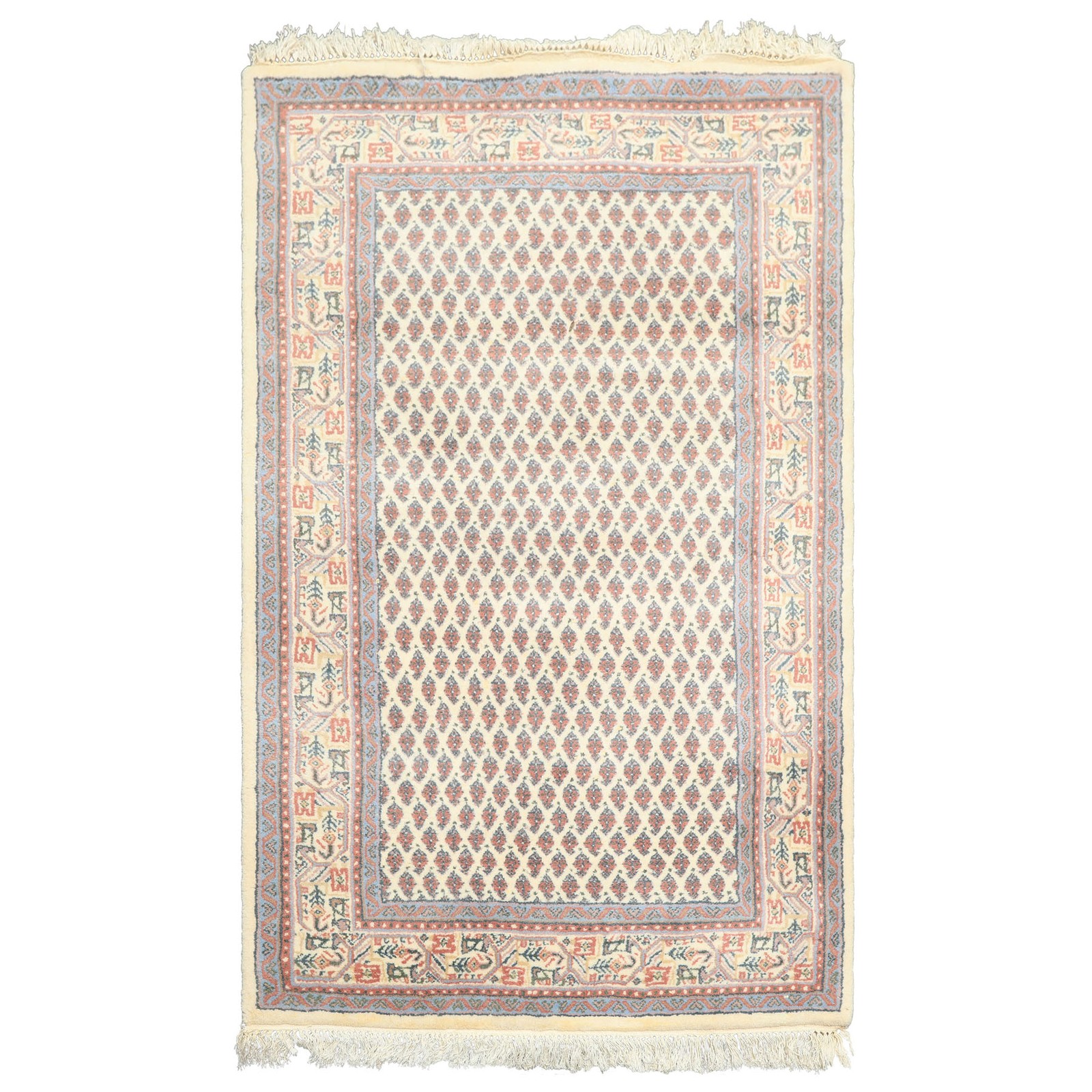 3×5 Hand Knotted Wool Ivory, Rose Boteh Traditional Paisley Rug