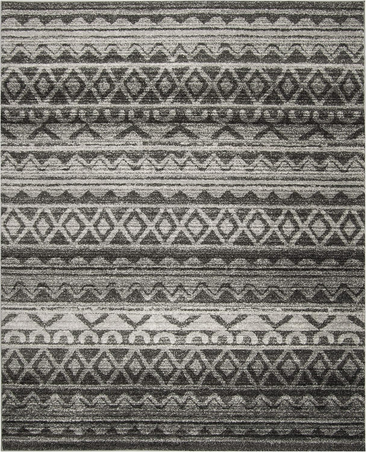 Ivory & Charcoal Moroccan Boho Area Rug 9′ x 12′ – Non-Shedding, Easy Care