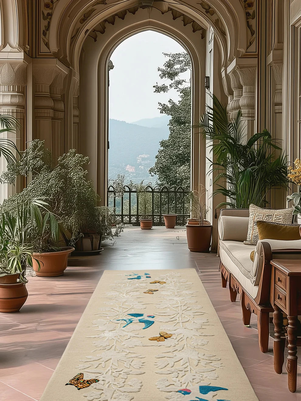 Wendy Morrison Swallows & Butterflies Hand-Tufted Wool Runner Designer Floral