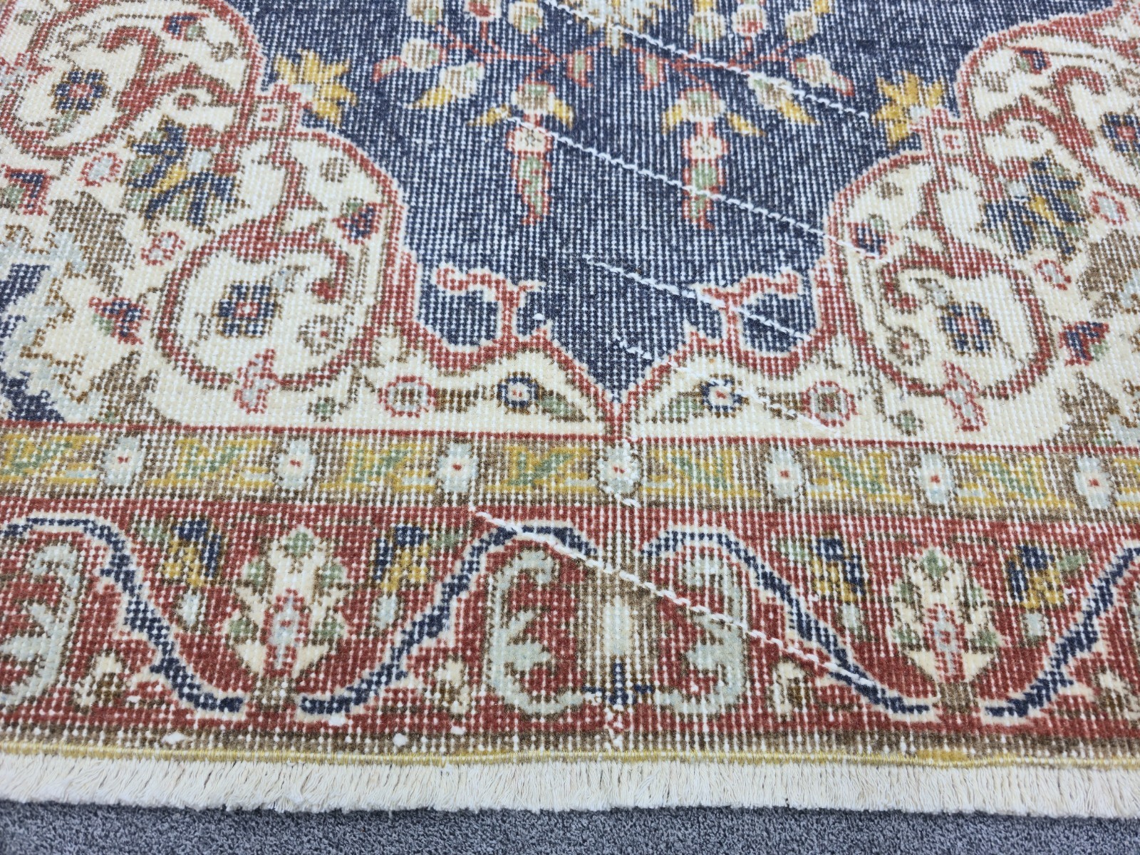 Muted Navy Oushak Wool Rug Pair 3.5×6.7 Twin Vintage Turkish Rugs Terracotta