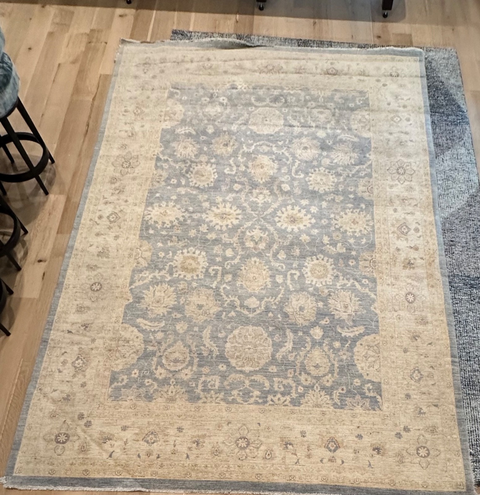 Hand Knotted Wool Rug 10′ x 13’4″ Blue Gray Ivory Oriental Area Rug