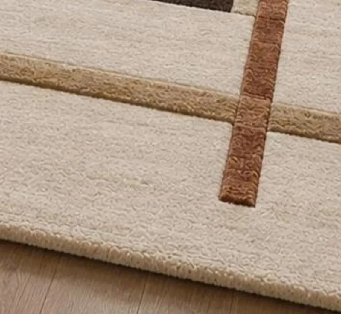 Hand Tufted Wool Area Rug, Modern Geometric Abstract Cream Brown Area Carpet