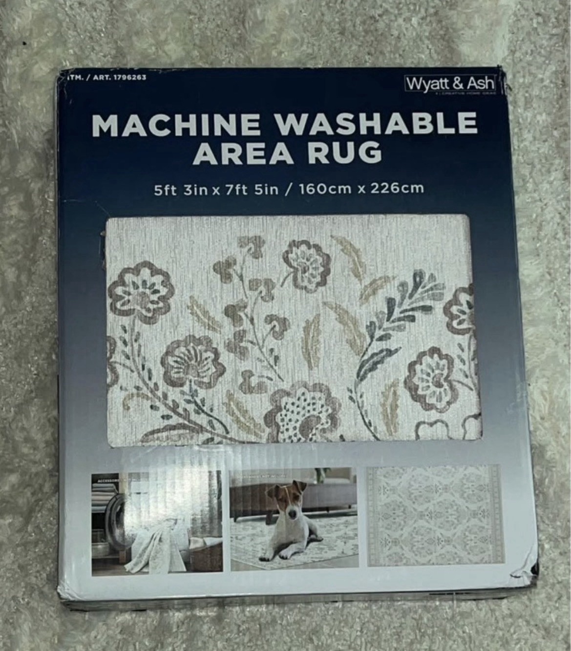 New Wyatt & Ash WASHABLE 5ft 3 Inch X 7ft 5 Inch Area Rug Zinnia Beige Pattern