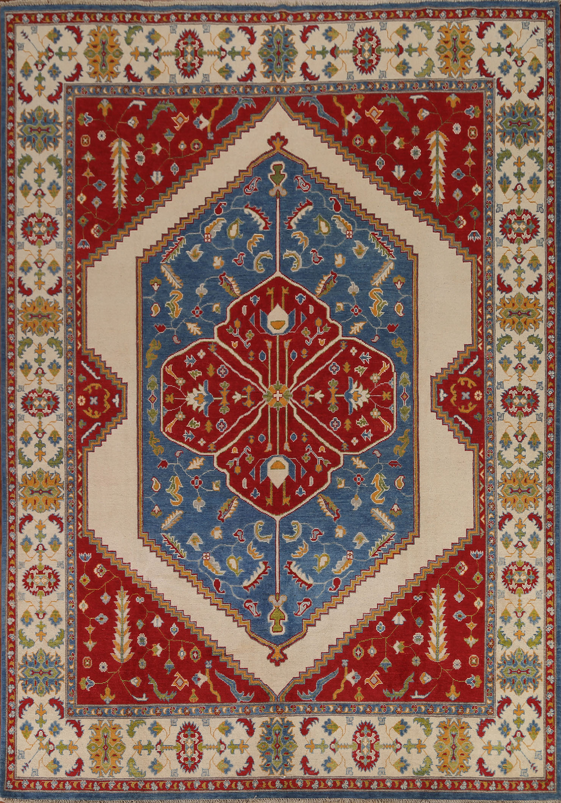 Geometric Kazak Rug Traditional Wool Art Rich Colors, Cultural Heritage 8×10 ft
