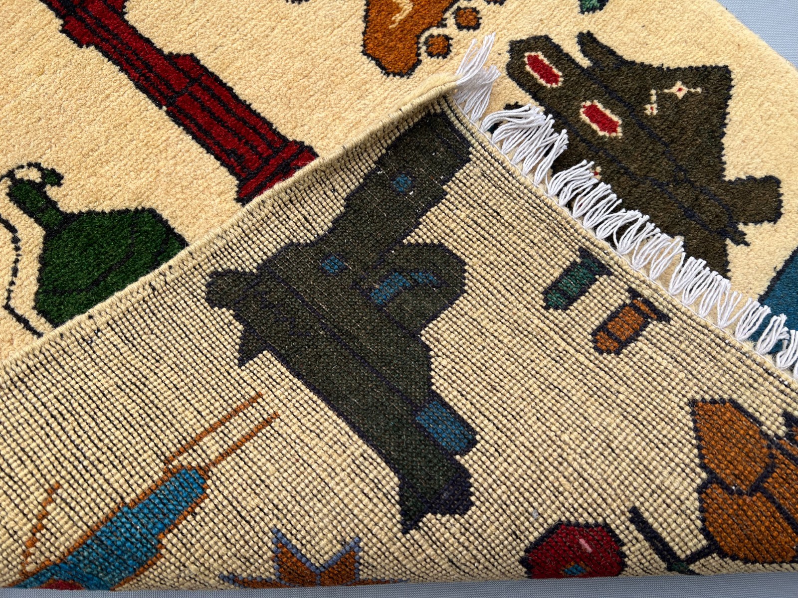 2’1 x 2’8 Ft Afghan War Rug Kalashnikov Pictorial Carpet Handmade Tribal Wool